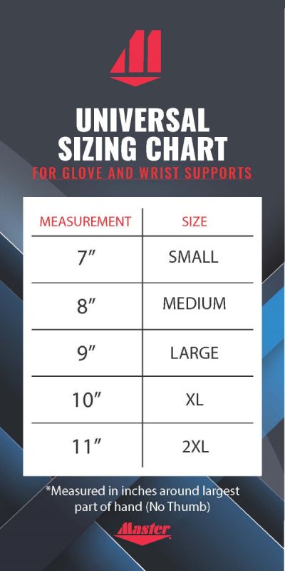 Master wrist support and glove size guide